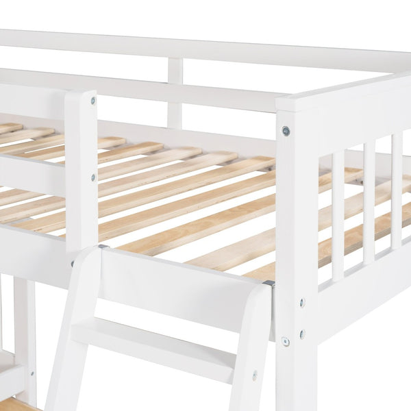 English Elm Twin Over Full L-shaped Bunk Bed with Staircase Storage Drawers and Guardrail White LT000810AAK-1