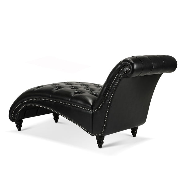 English Elm Tufted Armless Chaise Lounge with Birch Legs Deep Seat Velvet Upholstered Accent Black Pu W68039274