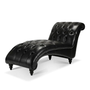 English Elm Tufted Armless Chaise Lounge with Birch Legs Deep Seat Velvet Upholstered Accent Black Pu W68039274