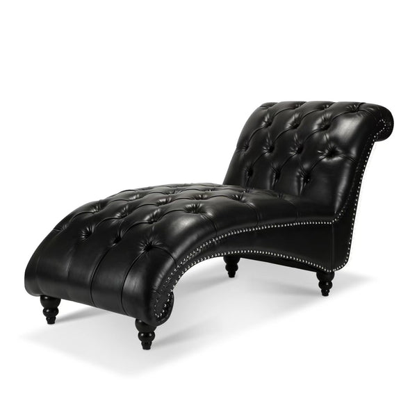 English Elm Tufted Armless Chaise Lounge with Birch Legs Deep Seat Velvet Upholstered Accent Black Pu W68039274