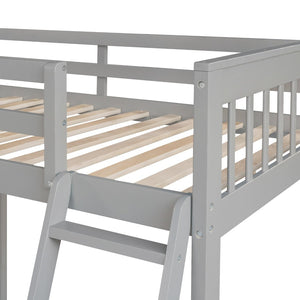 English Elm Twin Over Full L-shaped Bunk Bed with Staircase Storage Drawers and Guardrail Gray LT000810AAE-1