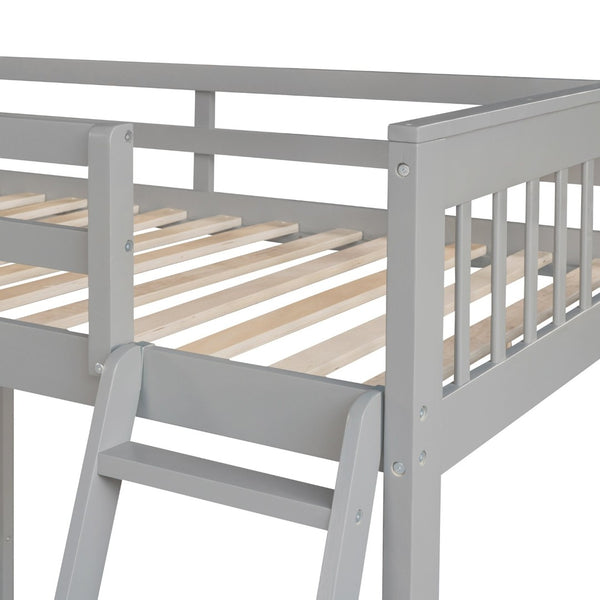 English Elm Twin Over Full L-shaped Bunk Bed with Staircase Storage Drawers and Guardrail Gray LT000810AAE-1