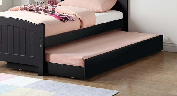 English Elm Twin Twin Size Bed w Trundle Black Pine Plywood with Headboard, Storage Drawers & Slats, Modern Elegance B011S00146