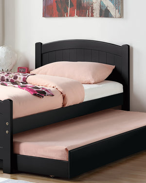 English Elm Twin Twin Size Bed w Trundle Black Pine Plywood with Headboard, Storage Drawers & Slats, Modern Elegance B011S00146