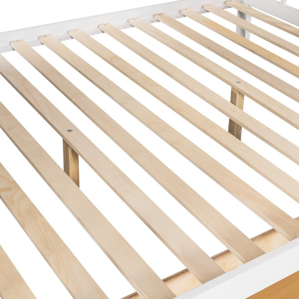 English Elm Twin Over Full L-shaped Bunk Bed with Staircase Storage Drawers and Guardrail White LT000810AAK-1