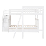 Hearth and Haven Twin over Full L-Shaped Bunk Bed with 3 Drawers, Ladder and Storage Staircase, White LT000810AAK