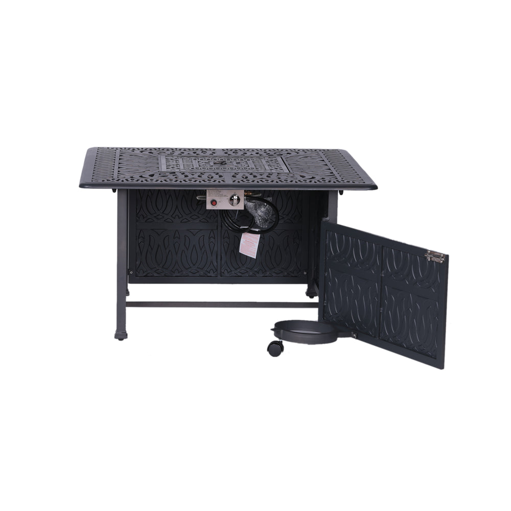 English Elm Powder Coated Aluminum Propane Gas Fire Pit Table Gunmetal – 55,000 BTU Weather-Resistant Patio Table B010S00122