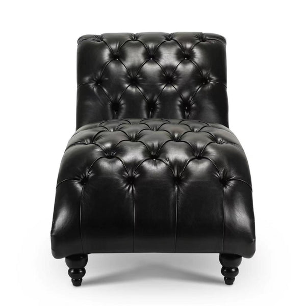 English Elm Tufted Armless Chaise Lounge with Birch Legs Deep Seat Velvet Upholstered Accent Black Pu W68039274