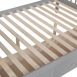 English Elm Twin Over Full L-shaped Bunk Bed with Staircase Storage Drawers and Guardrail Gray LT000810AAE-1