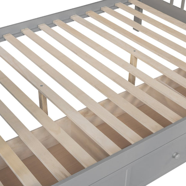 English Elm Twin Over Full L-shaped Bunk Bed with Staircase Storage Drawers and Guardrail Gray LT000810AAE-1