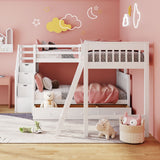 Hearth and Haven Twin over Full L-Shaped Bunk Bed with 3 Drawers, Ladder and Storage Staircase, White LT000810AAK