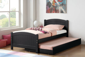 English Elm Twin Twin Size Bed w Trundle Black Pine Plywood with Headboard, Storage Drawers & Slats, Modern Elegance B011S00146