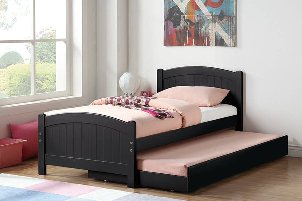 English Elm Twin Twin Size Bed w Trundle Black Pine Plywood with Headboard, Storage Drawers & Slats, Modern Elegance B011S00146
