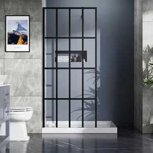 English Elm Goodyo 34"x72" Walk-In Shower Screen Panel Black Aluminum Frame 0.2" Tempered Glass Safety W122346711