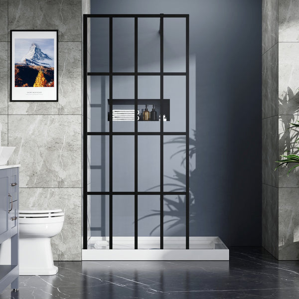 English Elm Goodyo 34"x72" Walk-In Shower Screen Panel Black Aluminum Frame 0.2" Tempered Glass Safety W122346711