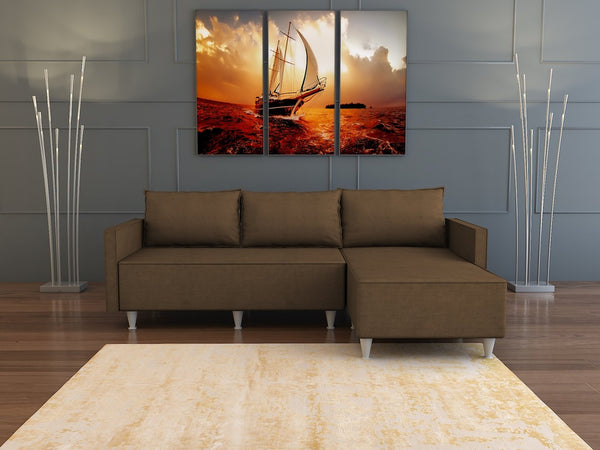 English Elm Aybuke Reversible Sectional Sofa with Semi-Firm Cushions, Easy Assembly, Solid Wood Frame, Compact Comfort Brown B029S00012