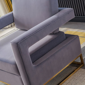 English Elm Modern Velvet Accent Chair Sculptural Curved Seat with Gold Stainless Steel Base W124153864