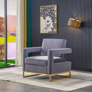 English Elm Modern Velvet Accent Chair Sculptural Curved Seat with Gold Stainless Steel Base W124153864