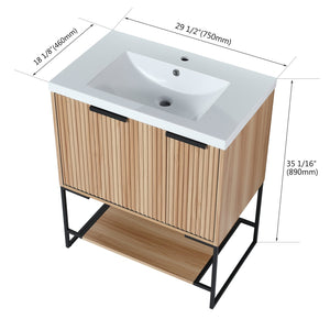 English Elm 30 30'' Freestanding Bathroom Vanity with Resin Basin, Soft-Close Door & Drawer, Modern Storage W999P181591