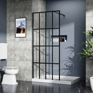 English Elm Goodyo 34"x72" Walk-In Shower Screen Panel Black Aluminum Frame 0.2" Tempered Glass Safety W122346711