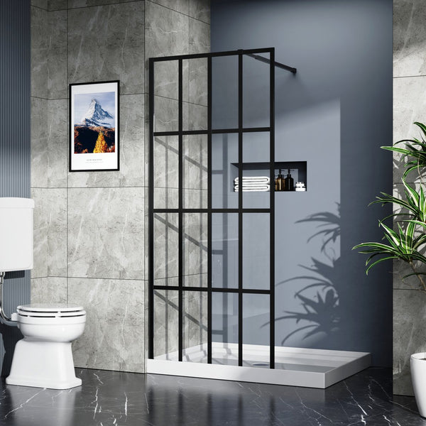 English Elm Goodyo 34"x72" Walk-In Shower Screen Panel Black Aluminum Frame 0.2" Tempered Glass Safety W122346711