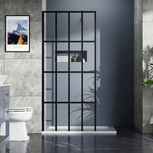 English Elm Goodyo 34"x72" Walk-In Shower Screen Panel Black Aluminum Frame 0.2" Tempered Glass Safety W122346711
