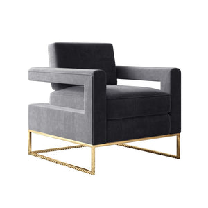 English Elm Modern Velvet Accent Chair Sculptural Curved Seat with Gold Stainless Steel Base W124153864