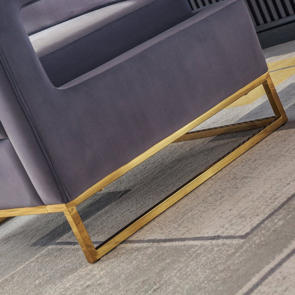English Elm Modern Velvet Accent Chair Sculptural Curved Seat with Gold Stainless Steel Base W124153864