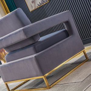 English Elm Modern Velvet Accent Chair Sculptural Curved Seat with Gold Stainless Steel Base W124153864