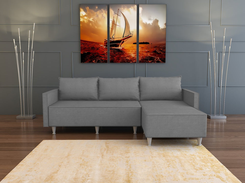 English Elm Aybuke Reversible Sectional Sofa with Semi-Firm Cushions, Easy Assembly, Solid Wood Frame, Compact Comfort Grey B029S00010