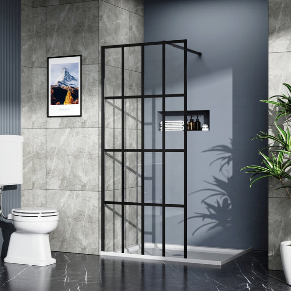 English Elm Goodyo 34"x72" Walk-In Shower Screen Panel Black Aluminum Frame 0.2" Tempered Glass Safety W122346711