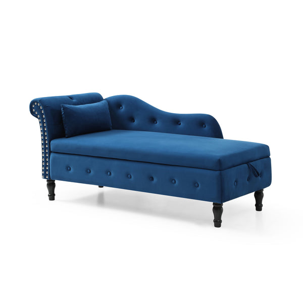 English Elm Aijia Velvet Tufted Storage Chaise Lounge with Nailhead Trim & Solid Wood Legs, Soft Upholstery Blue W111749338