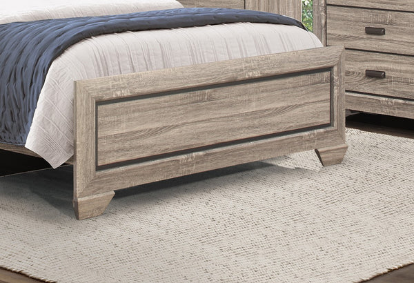 English Elm Natural Queen Bed with Raised Panel Headboard, Rustic-Modern Faux-Wood Veneer, Dark Under-Panel Accent, Easy Assembly Natural 61 L x 32.25 W x 5 H B011S00148