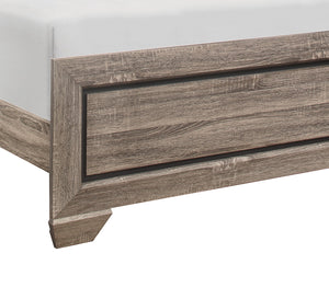 English Elm Natural Queen Bed with Raised Panel Headboard, Rustic-Modern Faux-Wood Veneer, Dark Under-Panel Accent, Easy Assembly Natural 61 L x 32.25 W x 5 H B011S00148