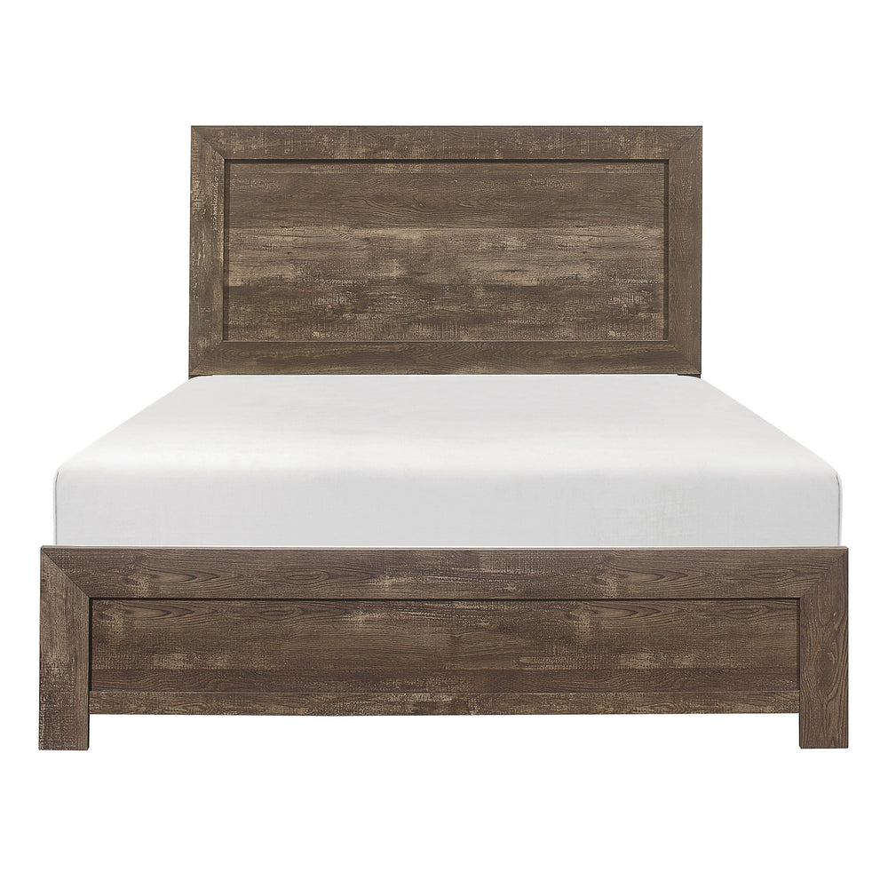 English Elm Rustic Full Size Panel Bed with Embossed Faux-Wood Veneer, Rustic Brown Finish, Easy Assembly, Bed-in-Box B011P248595