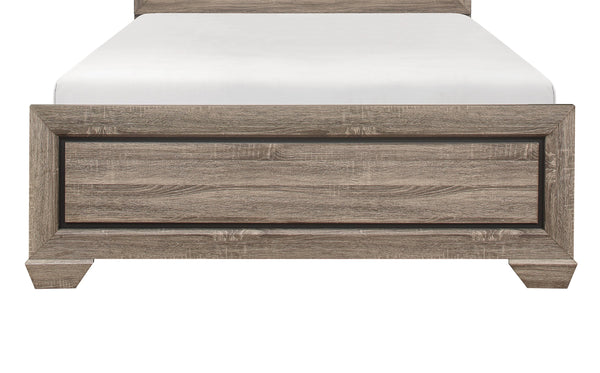 English Elm Natural Queen Bed with Raised Panel Headboard, Rustic-Modern Faux-Wood Veneer, Dark Under-Panel Accent, Easy Assembly Natural 61 L x 32.25 W x 5 H B011S00148