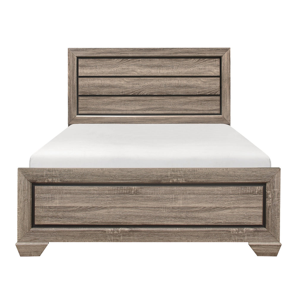 English Elm Natural Queen Bed with Raised Panel Headboard, Rustic-Modern Faux-Wood Veneer, Dark Under-Panel Accent, Easy Assembly Natural 61 L x 32.25 W x 5 H B011S00148