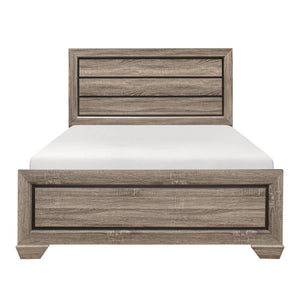 English Elm Natural Queen Bed with Raised Panel Headboard, Rustic-Modern Faux-Wood Veneer, Dark Under-Panel Accent, Easy Assembly Natural 61 L x 32.25 W x 5 H B011S00148