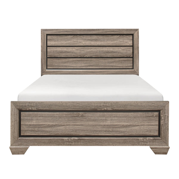 English Elm Natural Queen Bed with Raised Panel Headboard, Rustic-Modern Faux-Wood Veneer, Dark Under-Panel Accent, Easy Assembly Natural 61 L x 32.25 W x 5 H B011S00148