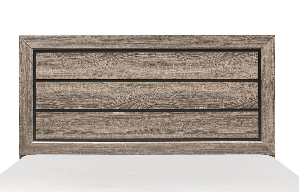 English Elm Natural Queen Bed with Raised Panel Headboard, Rustic-Modern Faux-Wood Veneer, Dark Under-Panel Accent, Easy Assembly Natural 61 L x 32.25 W x 5 H B011S00148