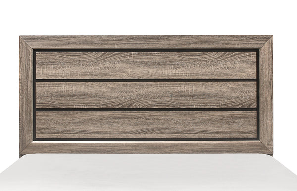 English Elm Natural Queen Bed with Raised Panel Headboard, Rustic-Modern Faux-Wood Veneer, Dark Under-Panel Accent, Easy Assembly Natural 61 L x 32.25 W x 5 H B011S00148