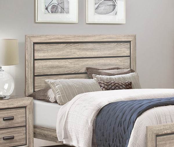 English Elm Natural Queen Bed with Raised Panel Headboard, Rustic-Modern Faux-Wood Veneer, Dark Under-Panel Accent, Easy Assembly Natural 61 L x 32.25 W x 5 H B011S00148
