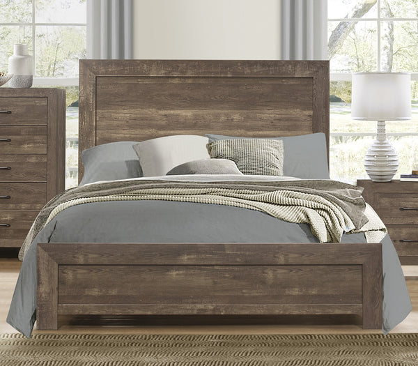 English Elm Rustic Corbin Queen Panel Bed with Embossed Faux-Wood Veneer, Framed Headboard & Low Footboard Rustic Brown 82.75 L x 33.5 W x 6.5 H B01154014