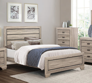 English Elm Natural Queen Bed with Raised Panel Headboard, Rustic-Modern Faux-Wood Veneer, Dark Under-Panel Accent, Easy Assembly Natural 61 L x 32.25 W x 5 H B011S00148