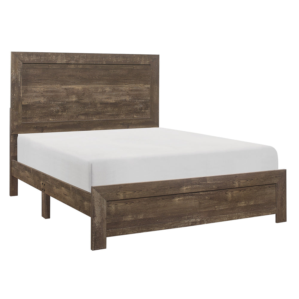 English Elm Rustic Full Size Panel Bed with Embossed Faux-Wood Veneer, Rustic Brown Finish, Easy Assembly, Bed-in-Box B011P248595