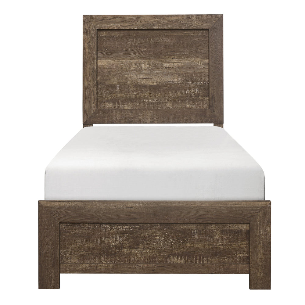 English Elm Rustic Twin Panel Bed with Rustic Brown Embossed Faux-Wood Veneer, Headboard & Footboard Full Set B01154136