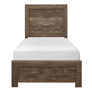 English Elm Rustic Twin Panel Bed with Rustic Brown Embossed Faux-Wood Veneer, Headboard & Footboard Full Set B01154136