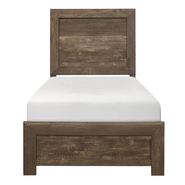 English Elm Rustic Twin Panel Bed with Rustic Brown Embossed Faux-Wood Veneer, Headboard & Footboard Full Set B01154136