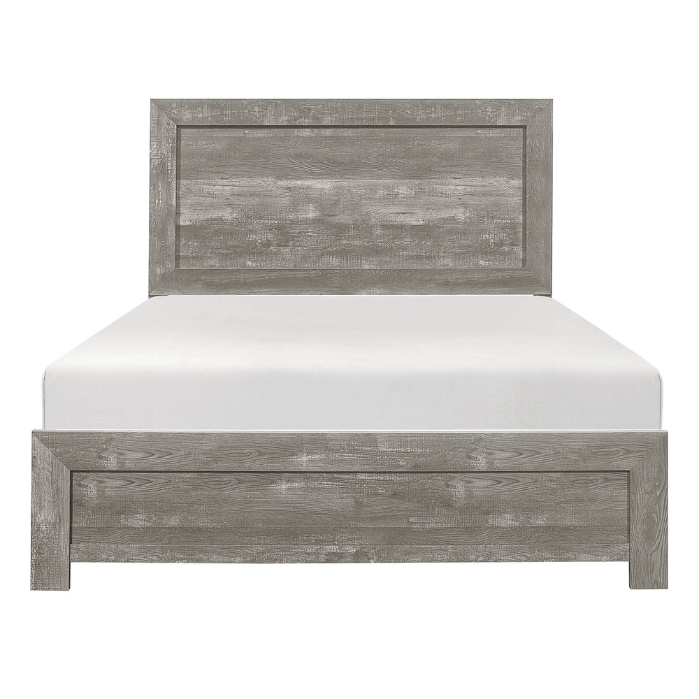 English Elm Rustic Queen Panel Bed with Gray 3D Printed Wood Veneer, Modern Rustic Framing, Easy Assembly B01154137