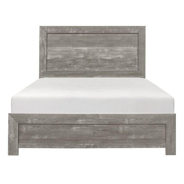 English Elm Rustic Gray California King Panel Bed with Wood Grain Veneer Farmhouse Bedroom Frame B011P248598